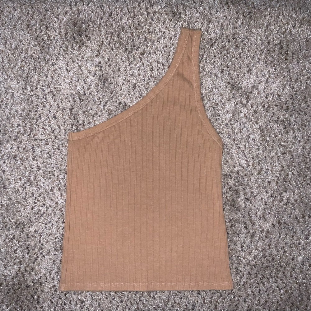 American Eagle Outfitters Ribbed One-Shoulder Tank Top - Camel Tan